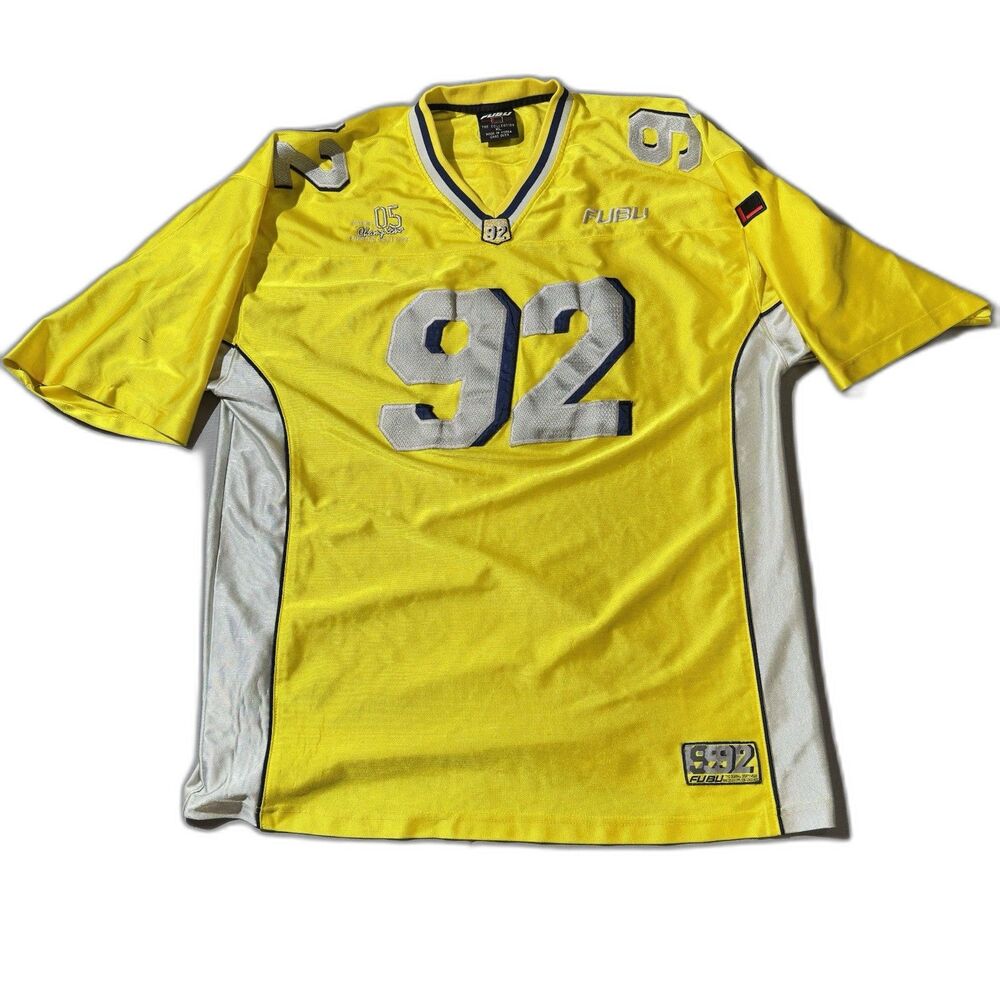 VTG FUBU 92 Football Jersey XL Yellow Silver 2000s Hip Hop Streetwear Rare